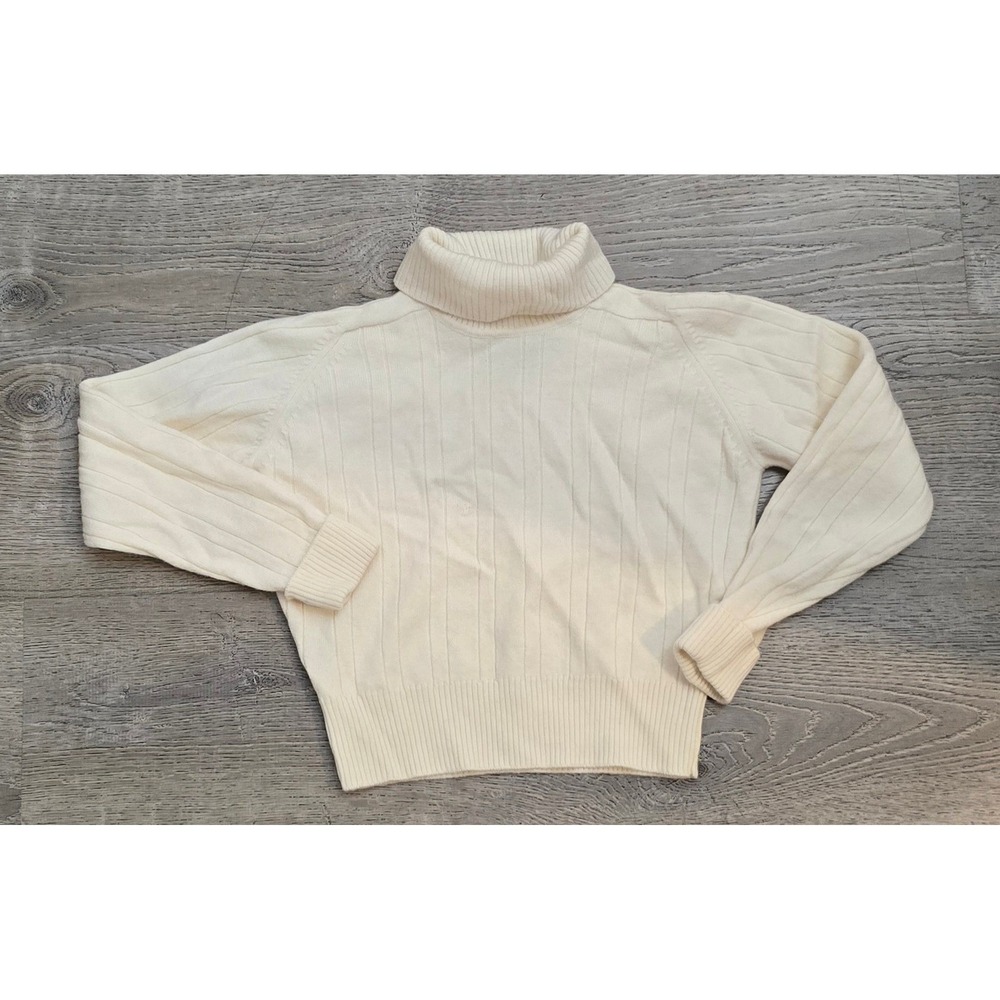 Liz Claiborne Turtleneck Sweater Women Petite P Cream Good Merino Wool Ribbed